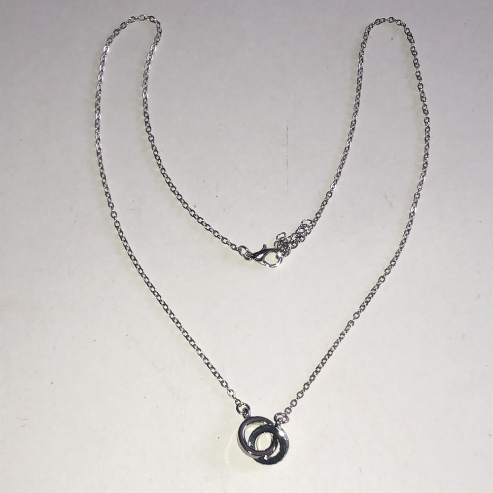 Silver Tone Interlocking Rhinestone Circle Pendan… - image 6